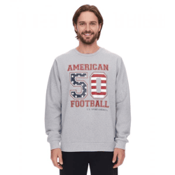 U.S. SPORT AMERICA Herren Sweater mit großem Schriftzug Baumwoll-Langarm-Shirt Sommer-Pullover Freizeit-Shirt Grau