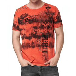 Herren T-Shirt im rockigen Design Baumwoll-Shirt mit Knebel-Verschluss am Ausschnitt Rundhals-Shirt R-15265 Rot