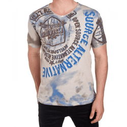 Herren T-Shirt mit Strasssteinen Print Baumwoll-Shirt stylisches Kurzarm-Shirt R-15163 Beige