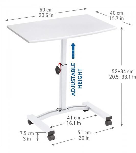 Tatkraft Cheer Laptop-Tisch h&ouml;henverstellbarer Arbeits-Tisch Laptop-St&auml;nder 360 Grad drehbare R&auml;der Bett-Tisch 40x60cm 10345 Wei&szlig;
