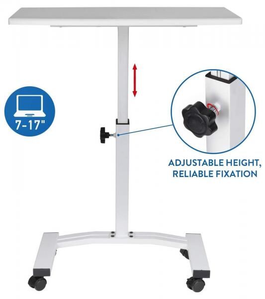 Tatkraft Cheer Laptop-Tisch h&ouml;henverstellbarer Arbeits-Tisch Laptop-St&auml;nder 360 Grad drehbare R&auml;der Bett-Tisch 40x60cm 10345 Wei&szlig;