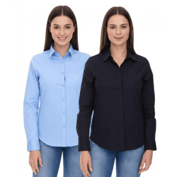 ELEVATE Hamell Langarm-Hemd schlichtes Damen Blusen-Hemd Popelin Bluse Hellblau oder Schwarz