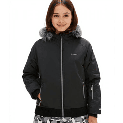 Kinder Winter-Jacke für Mädchen nachhaltige Ski-Jacke Outdoor-Jacke mit Kapuze und Fellrand zum abnehmen Schneejacke 938001 Schwarz