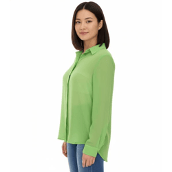 Aniston SELECTED Damen Sommer-Bluse Langarm-Shirt mit Kent-Kragen sommerliche Basic-Bluse 71710315 Grün