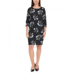 Aniston CASUAL Damen Strick-Kleid mit Blumen-Print Sommer-Kleid 3/4-Arm 62941323 Schwarz