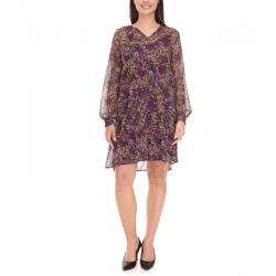 Aniston CASUAL Damen Kleid mit Allover-Blumen-Print Langarm-Kleid 24704960 Lila/Gelb/Grün