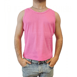 STONES Herren Tank Top geripptes Baumwoll-Shirt Basic-Top Rundhals-Top Achsel-Shirt Unterhemd Pink
