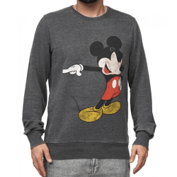 RE:COVERED X DISNEY Herren Rundhals-Pullover mit MICKEY MOUSE Print Alltags-Sweater mit Baumwollanteil MMDIS2486 Grau