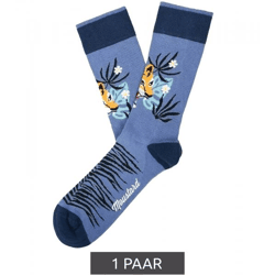 1 Paar Moustard Tiger Herren Baumwoll-Socken mit Tiger Allover-Print gemusterte lange Strümpfe 22S-TIGER Blau/Schwarz/Orange