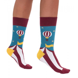 1 Paar Moustard Circus and Baloons Baumwoll-Socken Circus Design mit Heißluftballon gestreifte und gemusterte lange Strümpfe 20S-CIRCUS B