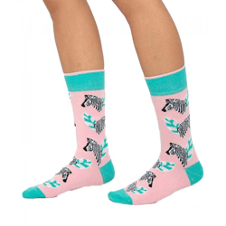 1 Paar Moustard Zebra Baumwoll-Socken mit Zebras gemusterte lange Strümpfe 19S-ZEB Rosa/Grau/Grün