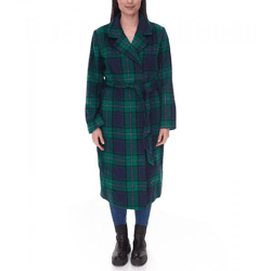 DELMAO Damen Mantel karierte Herbst-Jacke mit Reverskragen und Bindegürtel 17844429 Grün/Blau