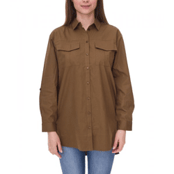 AjC Damen Bluse Oversized Langarm-Shirt aus Baumwolle mit krempelbaren Ärmeln 56957227 Khaki