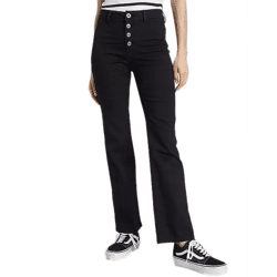 AjC Damen High Waist Jeans Baumwoll-Hose Bootcut Hose mit Knopfdetails 57517842 Schwarz