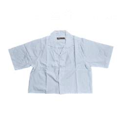 Denim Project Damen Crop-Bluse Baumwoll-Shirt gestreifte Alltags-Bluse DPW10023-016 W073 Weiß/Hellblau