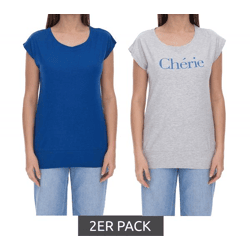 2er AjC Damen T-Shirt Alltags-Shirt kurzärmliges Sommer-Shirt 17977826 Grau/Dunkelblau