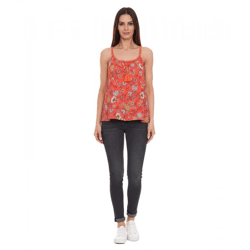 melrose Tussle Damen Wirk-Top geblümtes Spaghetti Top mit Quaste 76377235 Orange