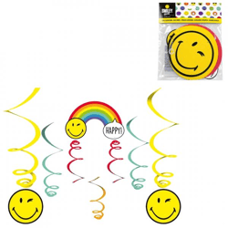 Amscan Spiral-Aufhänger „Smiley“, 60 cm, 6er-Set