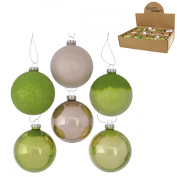 Boltze Weihnachtskugel aus Glas „Bario“, 8 cm, 6er-Set, sortiert
