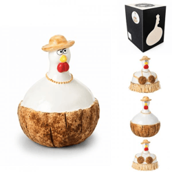J-Line Skulptur Huhn Kokosnuss 10 cm 4 Stück sortiert