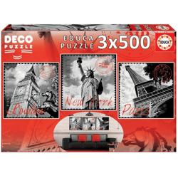 Educa Puzzle 9217096 - Big Cities Deco - 3 x 500 Teile Puzzle