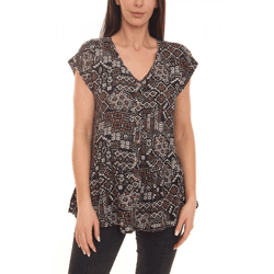 BOYSEN`S Damen Blusen-Top Kurzarm-Shirt mit Allover-Print 87451654 Schwarz/Braun