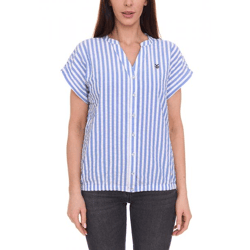 DELMAO Damen Sommer-Bluse gestreift Kurzarm-Bluse Sommer-Shirt 64287360 Blau/Weiß