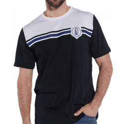 COURSE Herren T-Shirt mit Kontrastpasse und Streifenband Baumwoll-Shirt mit maritimen Badge 900110 Schwarz/Weiß