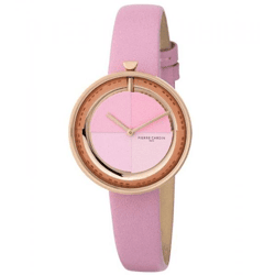 Pierre Cardin Damen Armband-Uhr modernes Ziffernblatt analoge Quarz-Uhr mit Leder-Armband 3ATM 32mm CMA.0004 Rosa/Gold