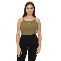 YOU DO YOU Damen Crop-Top geripptes Fitness-Top Baumwoll-Shirt Tanktop Yoga-Mode 905101 Khaki
