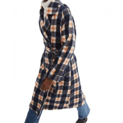 karierter Damen Herbst-Mantel mit Gürtel Alltags-Mantel Basic-Mantel Langarm-Jacke 940534 Blau/Orange