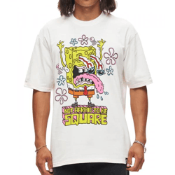 RE:COVERED X nickelodeon Herren T-Shirt SpongeBob Schwammkopf Baumwoll-Shirt Rundhals-Shirt RCVCM686 Ecru-Weiß
