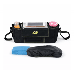 &GO Kinderwagen Organizer inkl. 5 Wickelunterlagen Universal Buggy Tasche mit transparentem Smartphone-Fach Regenschutz Getränkehalter & v