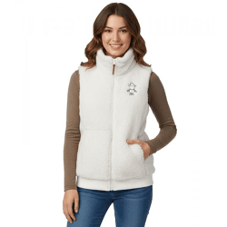 Bequeme sheepworld Damen Teddyfleece-Weste mit gesticktem Motiv Kuschel-Weste mit Stehkragen Sweat-Weste 9863241 Weiß