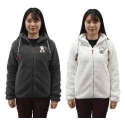 Bequeme sheepworld Damen Teddyfleece-Jacke mit gesticktem Motiv Kuschel-Jacke mit Stehkragen Sweat-Jacke Weiß oder Grau