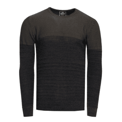 Cooler Herren Feinstrick-Pullover mit Colorblock Rundhals-Sweater 13376 Khaki