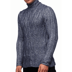 Vielseitiger Herren Grobstrick Stehkragen-Pullover mit eingearbeitetem Muster Woll-Sweater 13353 Marine