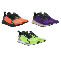 sportliche adidas NMD_V3 Sneaker nachhaltige Lauf-Schuhe für Damen und Herren mit BOOST Dämpfung in Orange/Schwarz, Lila/Schwarz/Grün, o