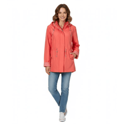 zeitlose Wedolina Linda Damen Übergangs-Jacke Kurz-Mantel mit abnehmbarer Kapuze sportliche Frühlings-Jacke 12210824 Pfirsich-Orange