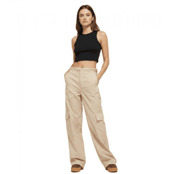 praktische adidas Cargo-Hose Damen Freizeit-Hose mit aufgesetzten Taschen Loose Fit JF6531 Beige