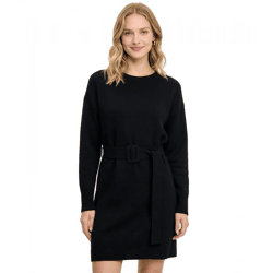kuscheliges Damen Strick-Kleid langärmliges Mini-Kleid mit Gürtel 921406 Schwarz