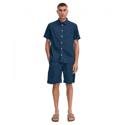 klassische SOLID SDLiam Seersucker Herren Shorts mit Label-Detail Freizeitshorts 21108637-194010 Blau