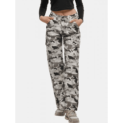 bequeme DEF Damen Jeans Straight Fit mit Baumwolle Camouflage