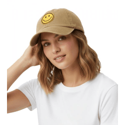 freche ZWILLINGSHERZ Smiley Classic Base-Cap mit Smiley-Patch Baumwoll-Cap justierbare Cappy Schirm-Mütze 4603M K258209 Khaki