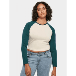 lässiges Urban Classics Damen Sweatshirt Stretch 180 g/m² mit Baumwolle Creme-Weiß/Petrol-Blau
