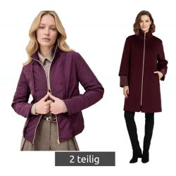 2-teiliger eleganter Damen Mantel 2-in1 Wollmantel und Daunenjacke mit recycelten Fasern 906403 Weinrot