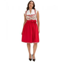 Zweiteiliges Damen Dirndl bestehend aus Kleid und Rock Wiesn-Outfit mit Bordüre und Schürze Trachten-Kleid 970196 Rot/Weiß