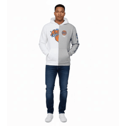 Hollister X NBA New York Knicks Herren Hoodie mit Team-Logo-Aufdruck Baumwoll-Pullover 322-221-1590-105 Grau/weiß