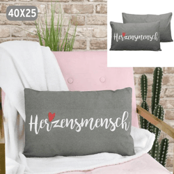 Kissen Herzensmensch, Leinenoptik, grau, 40x25cm