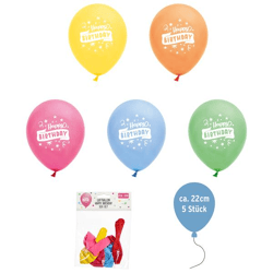 Luftballons Happy Birthday, ca. 22cm , 5er Pack, bunt